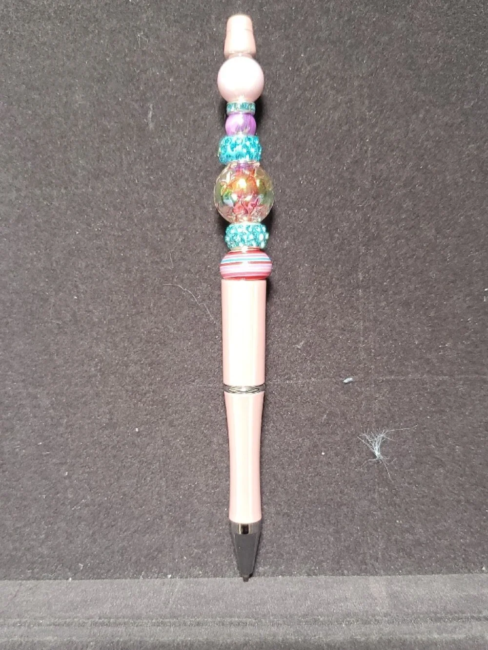 Fluffy Pink Heart & Peach Blue Fluff Beaded Pen READONABLE OFFERS ACCEPTED